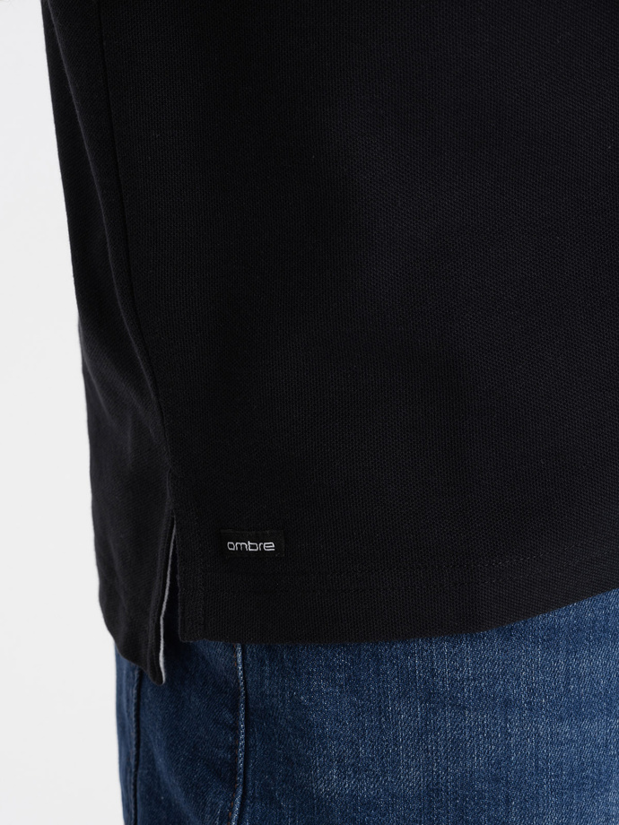 Men's collarless polo shirt - black V8 OM-TSCT-0156