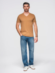 Men's BASIC classic cotton T-shirt with a v-neck - brown V9 OM-TSBS-0237