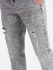 Men's JOGGERS denim pants with rubbing - light grey V4 OM-PADJ-0150