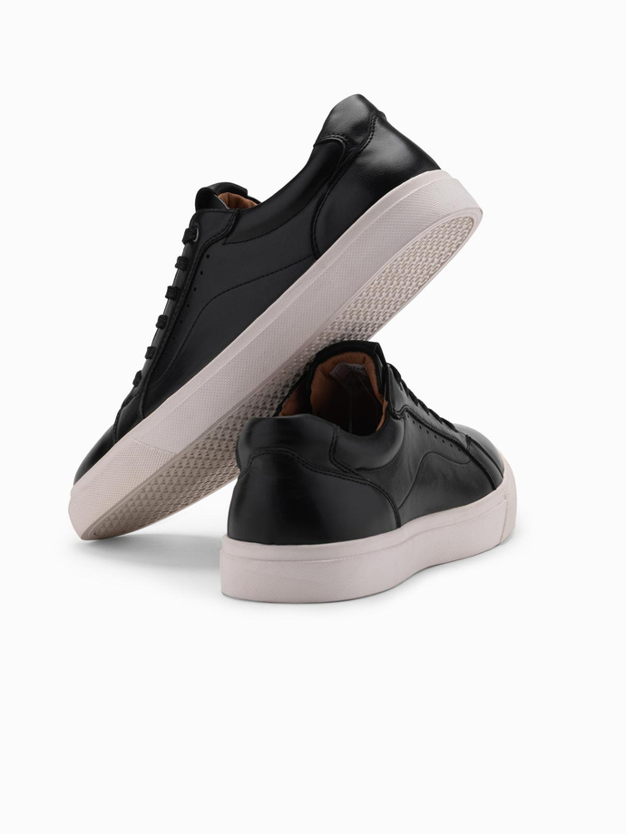 Buty męskie sneakersy ze skóry ekologicznej – czarne V2 OM-FOCS-0179
