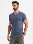 Men's BASIC classic cotton T-shirt with a serape neckline - blue melange V18 OM-TSBS-0237