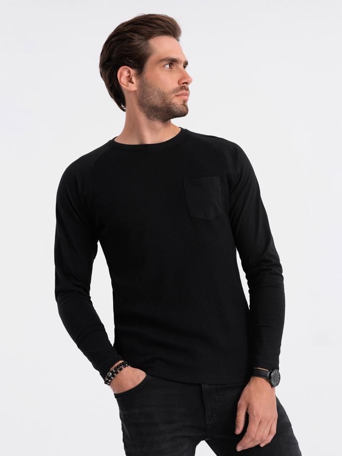 Longsleeve męski o strukturze "wafla" - czarny V4 OM-LSCL-0109