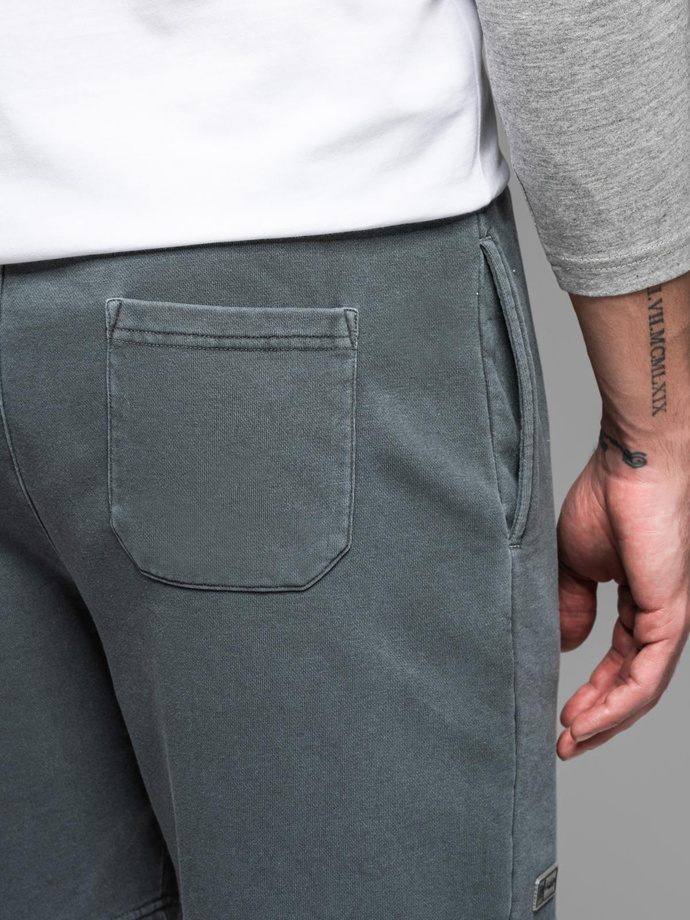 Dresowe krótkie spodenki męskie RELAXED FIT w stylu athleisure – grafitowe V3 OM-SRWS-0122