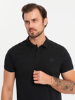Komplet bawełnianych męskich t-shirtów polo BASIC – czarny/szary melanż/biały V2 OM-POBS-0133