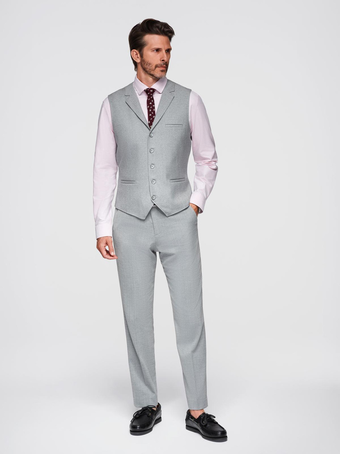 Men's suit vest with collar - light grey V1 OM-BLZV-0109