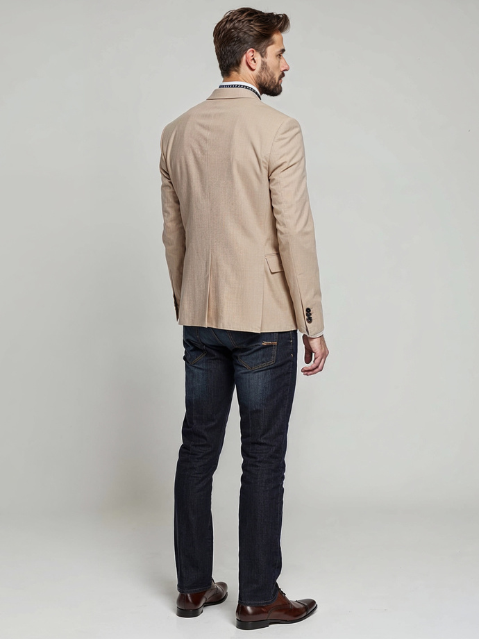 Elegancka męska marynarka SLIM FIT z rayonem – beżowa V2 OM-BLZB-0135