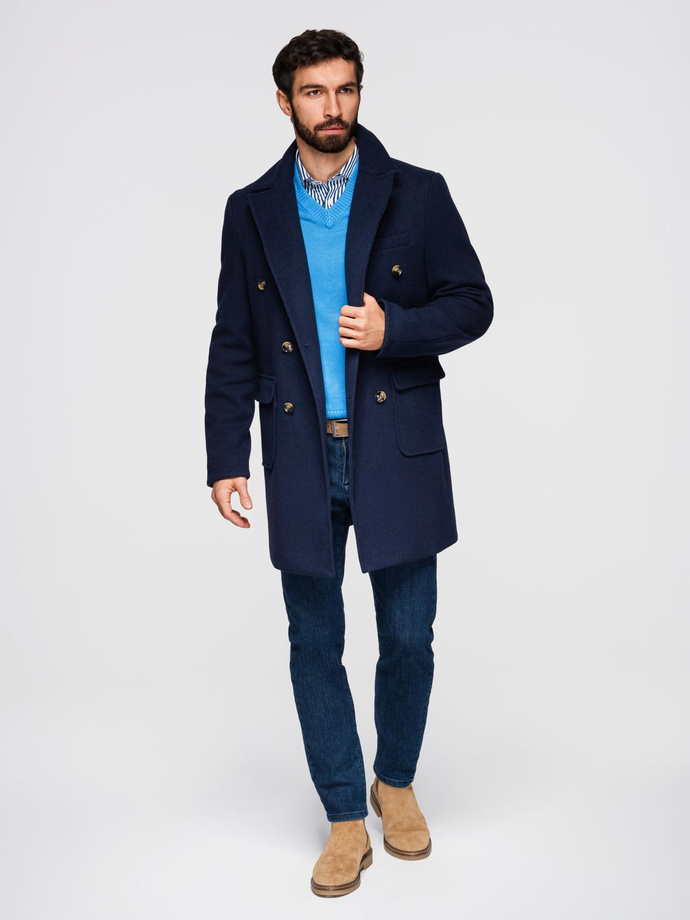 Men's double-breasted coat with decorative buttons - indigo V1 OM-COWC-0109