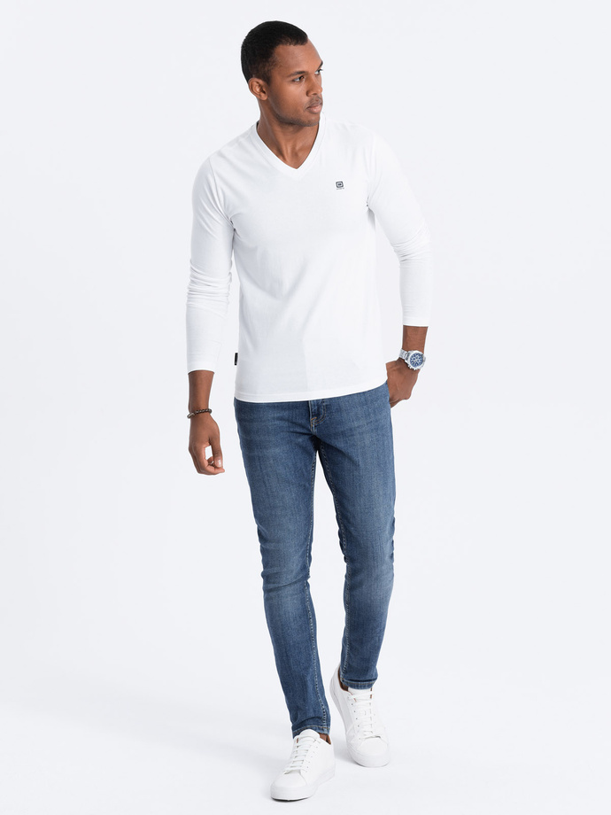 Men's signature elastane longsleeve with crew neckline - white V1 OM-LSCL-0110