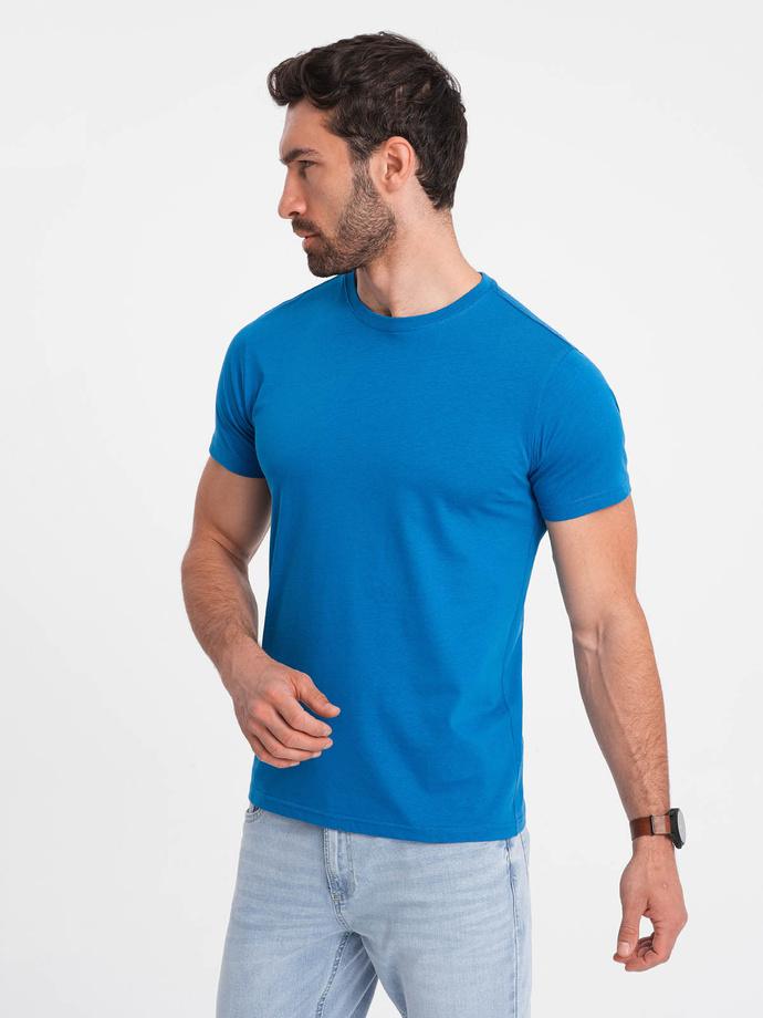 Męski klasyczny bawełniany T-shirt BASIC - niebieski V12 OM-TSBS-0146