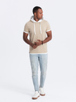 Men's casual cotton t-shirt with hood - beige V5 OM-TSCT-22SS-001