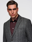 Elegancka męska marynarka w kratkę z domieszką wełny – szara V1 OM-BLZB-0137
