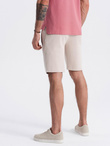 Men's knit shorts with drawstring and pockets - light beige V1 OM-SRBS-0139