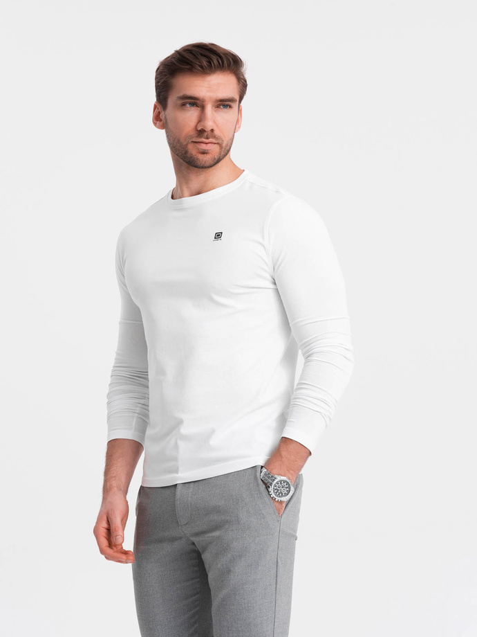 Men's signature elastane longsleeve with round neckline - white V1 OM-LSCL-0102