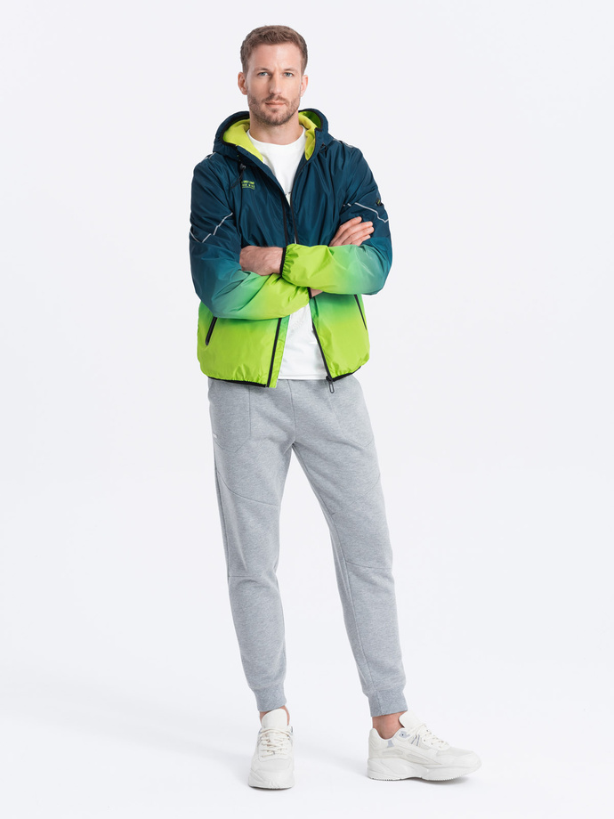 Men's sports jacket with reflectors - turquoise and lime green V1 OM-JANP-0105