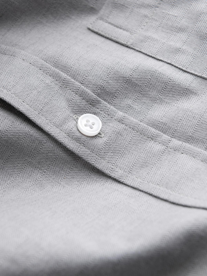 Koszula męska SLIM FIT z ozdobnej tkaniny z kieszonką – szara V2 OM-SHCS-0174