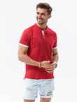 T-shirt męski polo bez kołnierzyka - czerwony V2 S1381