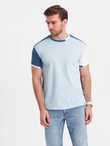 Męski t-shirt z elastanem z kolorowymi rękawami - niebieski V2 OM-TSCT-0176