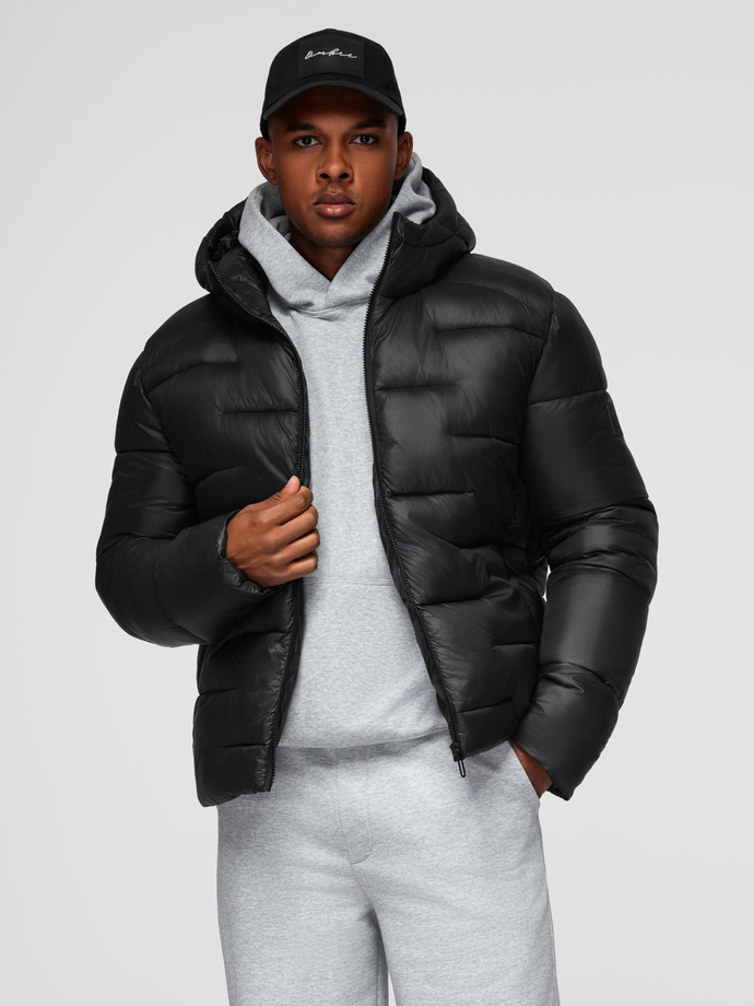 Men's quilted jacket in shirt cut - beige V1 OM-JALP-0215