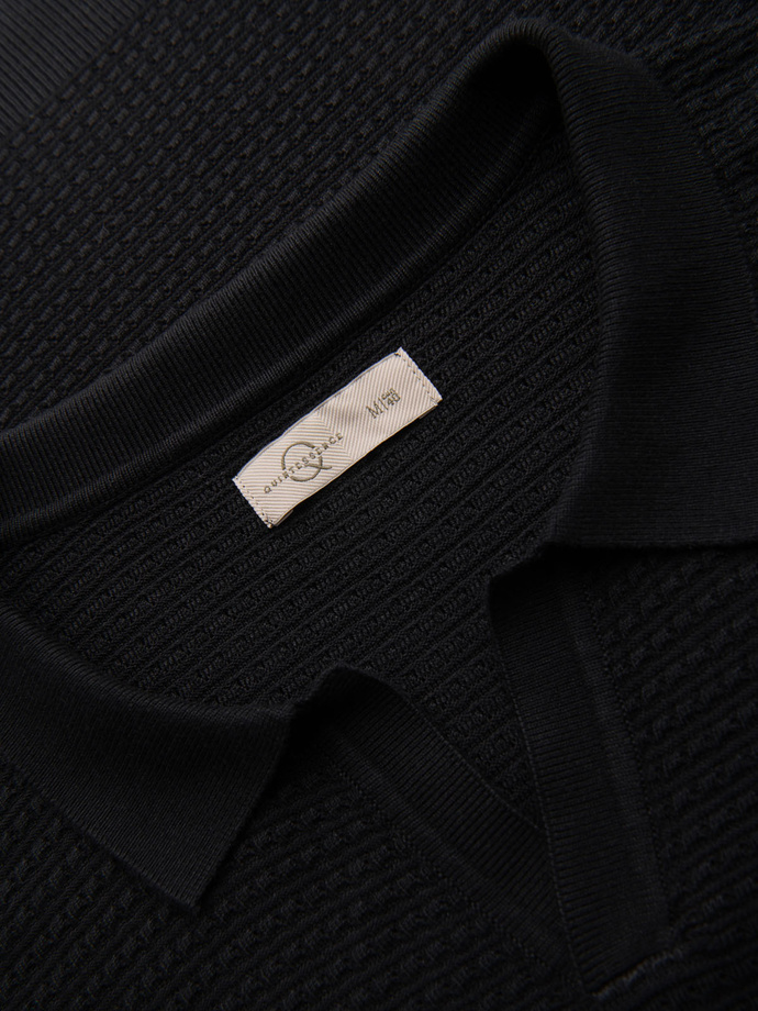 Men's knitted unbuttoned polo shirt - black V3 OM-POSS-0157