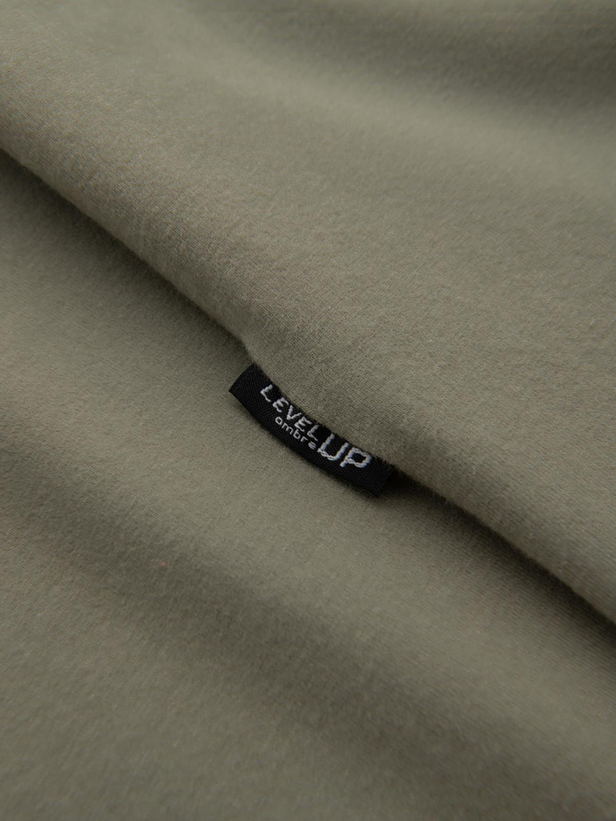 Bawełniany longsleeve męski LOOSE FIT z okrągłym dekoltem – khaki V4 OM-LSBC-0129