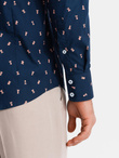 Bawełniana koszula męska we wzory SLIM FIT - atramentowa V3 OM-SHCS-0151