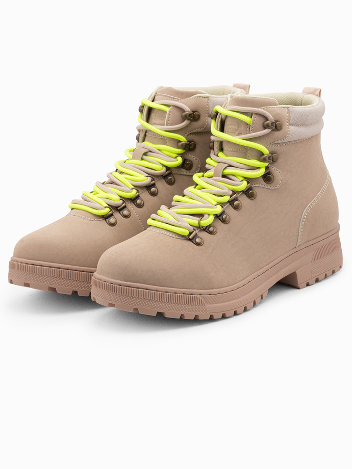 Zimowe buty męskie trekkingowe z kontrastowymi sznurówkami - piaskowe V1 OM-FOBO-0132