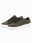 Męskie klasyczne buty sneakersy z miękkiego zamszu – ciemnooliwkowe V3 OM-FOCS-0163