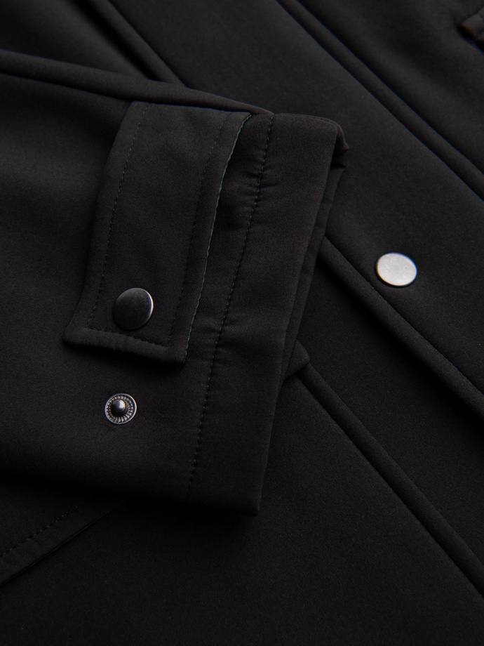 Men's faux leather jacket with ribbed bottom hem - black V2 OM-JAFL-0109
