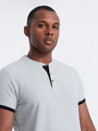 Men's collarless polo shirt - light grey V10 OM-TSCT-0156