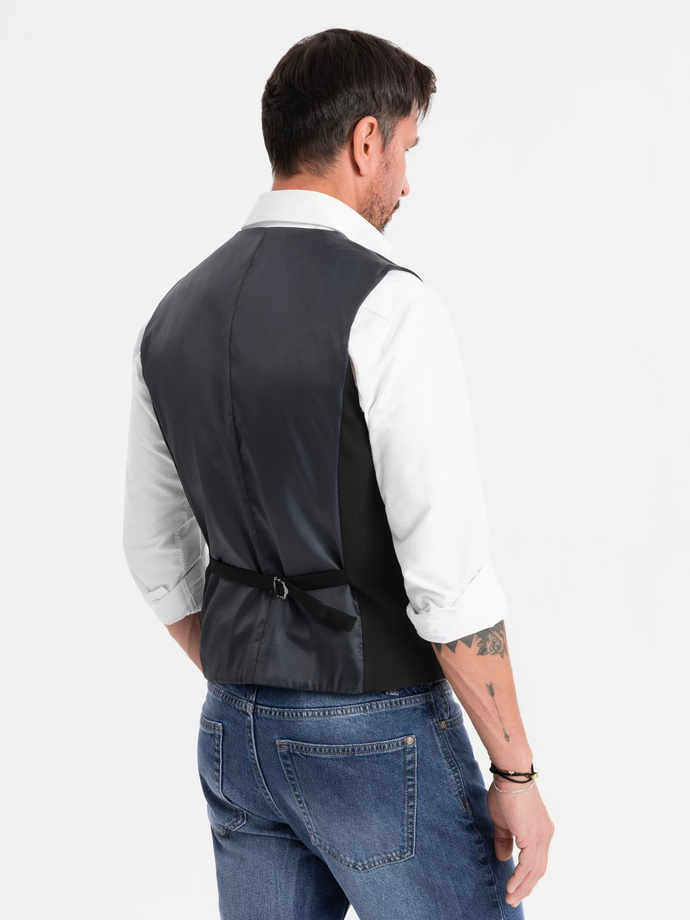 Elegant men's SLIM FIT herringbone vest - black V3 OM-BLZV-0143