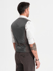 Męska elegancka kamizelka w jodełkę SLIM FIT  - grafitowa V2 OM-BLZV-0143