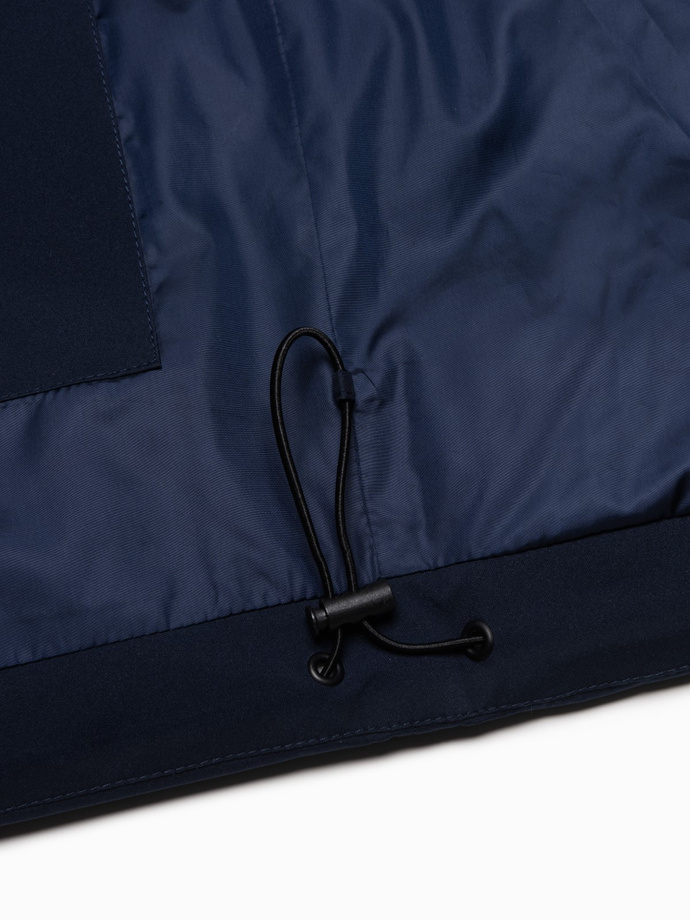 Men's winter jacket with detachable hood and cargo pockets - navy blue V1 OM-JAHP-0152