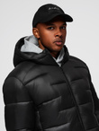 Men's quilted puffer jacket with hood - black V1 OM-JAHP-0235
