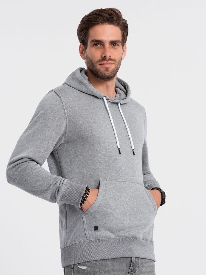 Bluza męska z kapturem BASIC - szary melanż V1 OM-SSBN-0120
