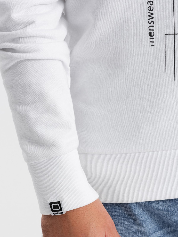 Męska bluza z nadrukiem HOODIE - biała V1 OM-SSPS-0152