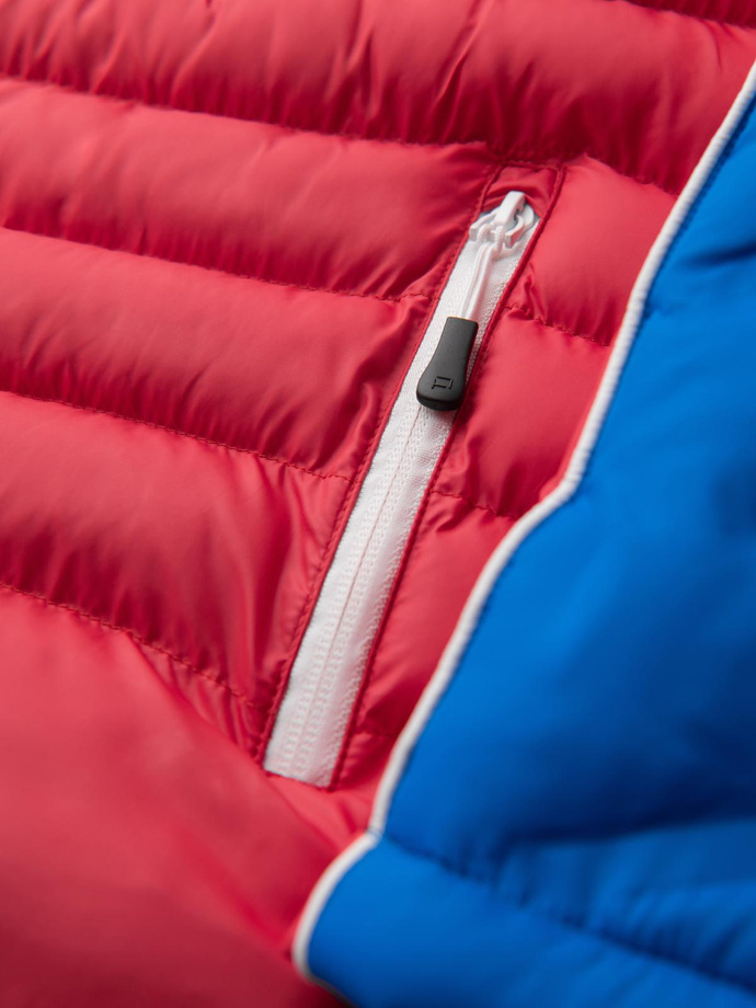 Men's quilted jacket with detachable hood - blue and red V1 OM-JALP-0206