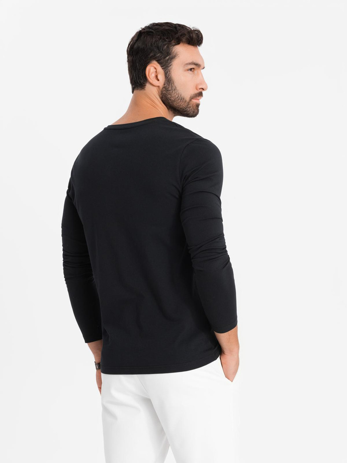 men's V-neck SLIM FIT ongsleeve with elastane and print - black V1 OM-LSBC-0123