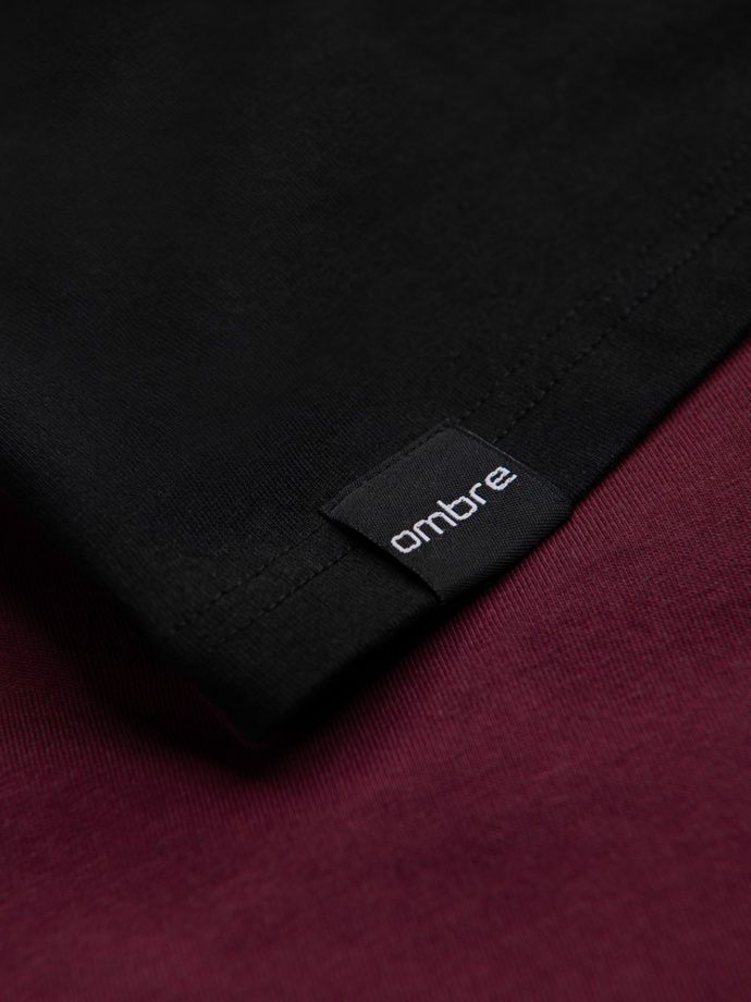 Men's cotton tricolor t-shirt - maroon and black V5 OM-TSCT-0174