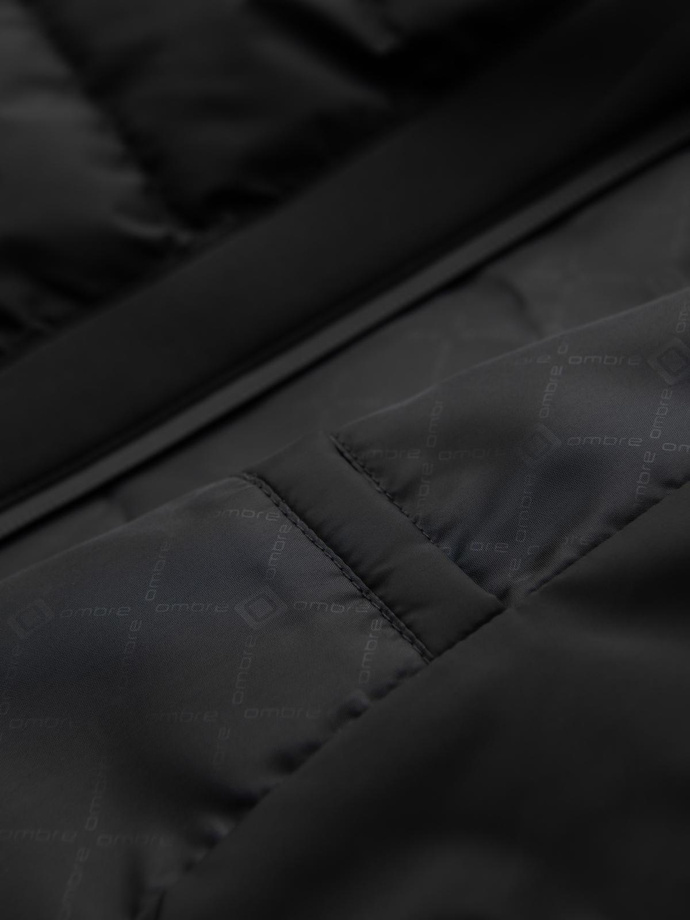 Quilted bomber jacket with hood and knitted sleeves - black V1 OM-JALP-0298