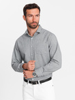 Koszula męska z kieszenią REGULAR FIT - szary melanż V3 OM-SHCS-0148