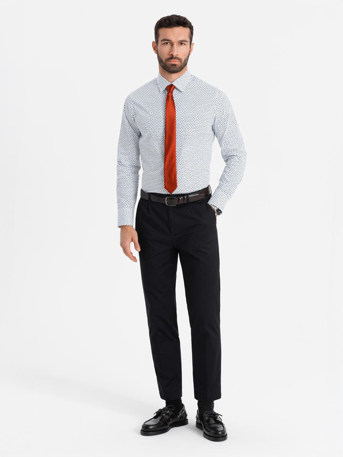 Męska koszula w drobny wzór SLIM FIT - biała V2 OM-SHCS-0140