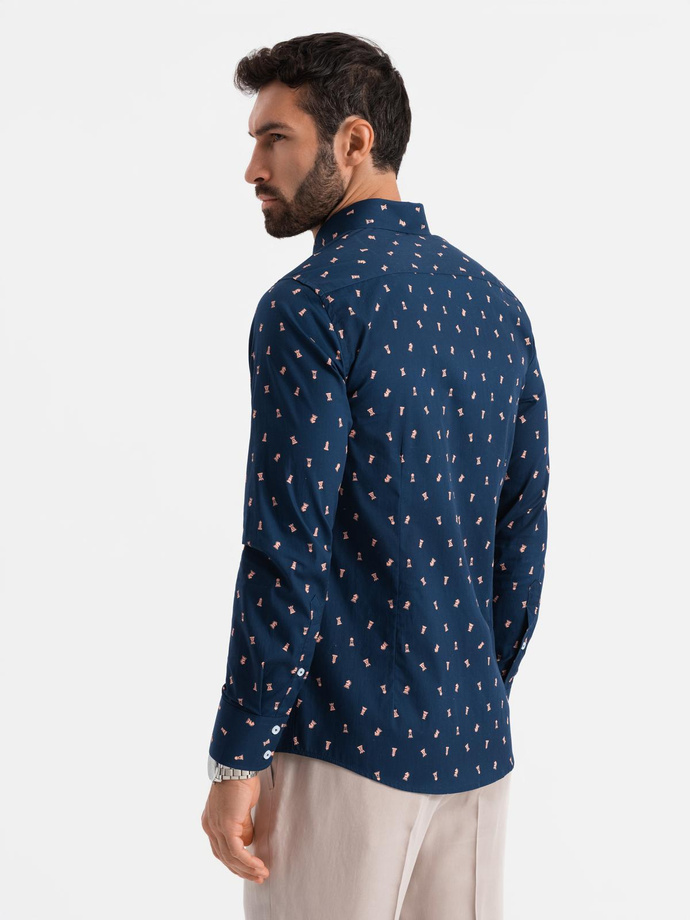 Bawełniana koszula męska we wzory SLIM FIT - atramentowa V3 OM-SHCS-0151