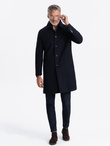 Men's long single-breasted coat with collar and undercoat - navy blue V3 OM-COWC-0106