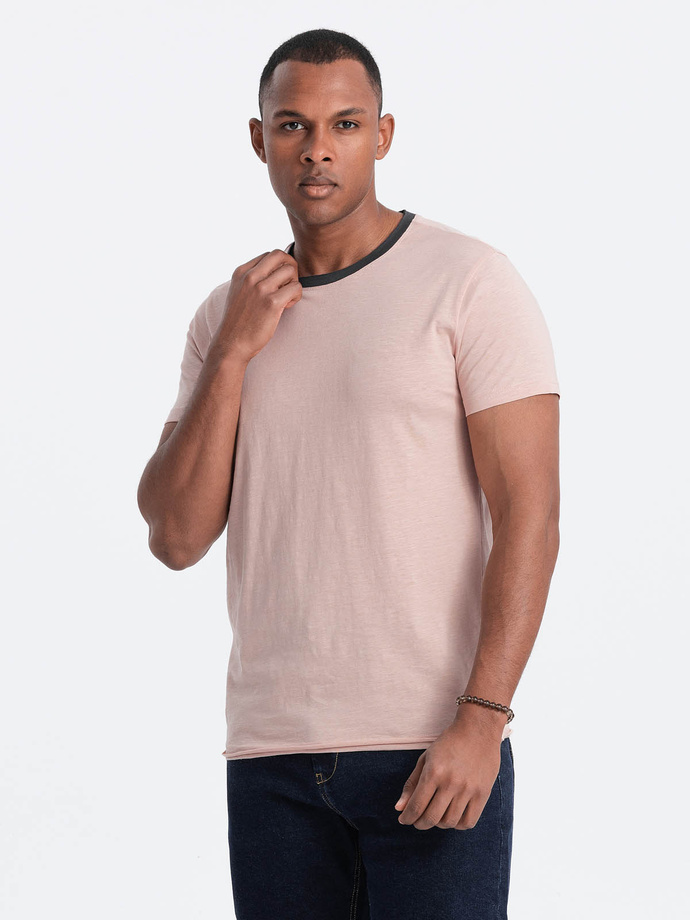 Men's t-shirt with raw finish - pink V5 OM-TSCT-22SS-004