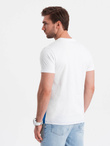Men's tricolor cotton t-shirt - white and blue V4 OM-TSCT-0174