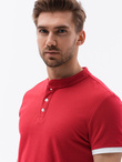 T-shirt męski polo bez kołnierzyka - czerwony V2 S1381