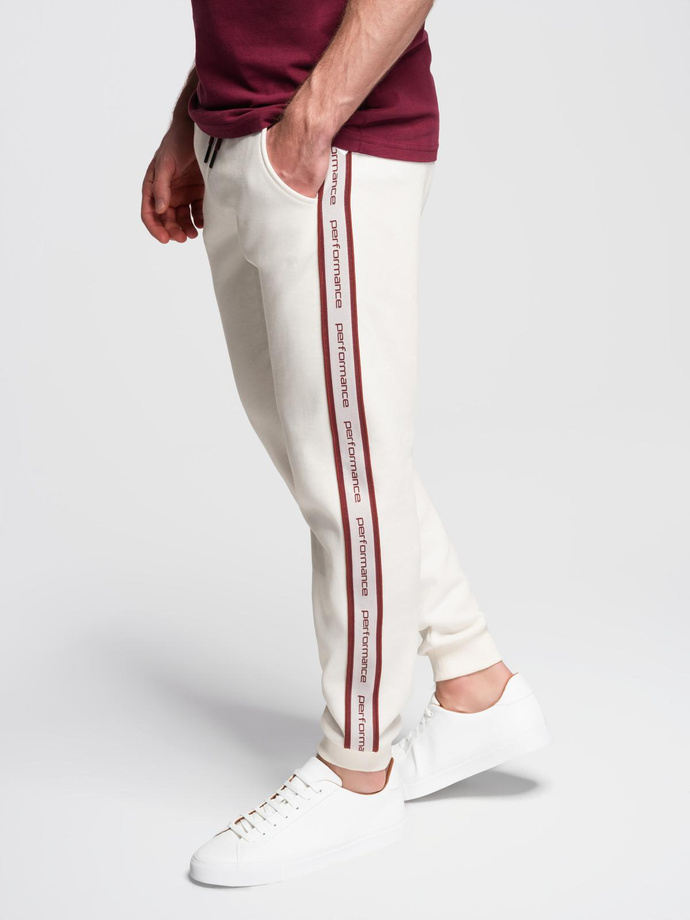 Men's sport jogger pants with stripes - cream V2 OM-PASK-0284