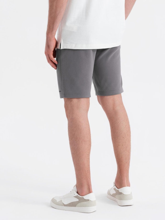 Fitted men's printed short sweat shorts - grey V3 OM-SRSK-0138