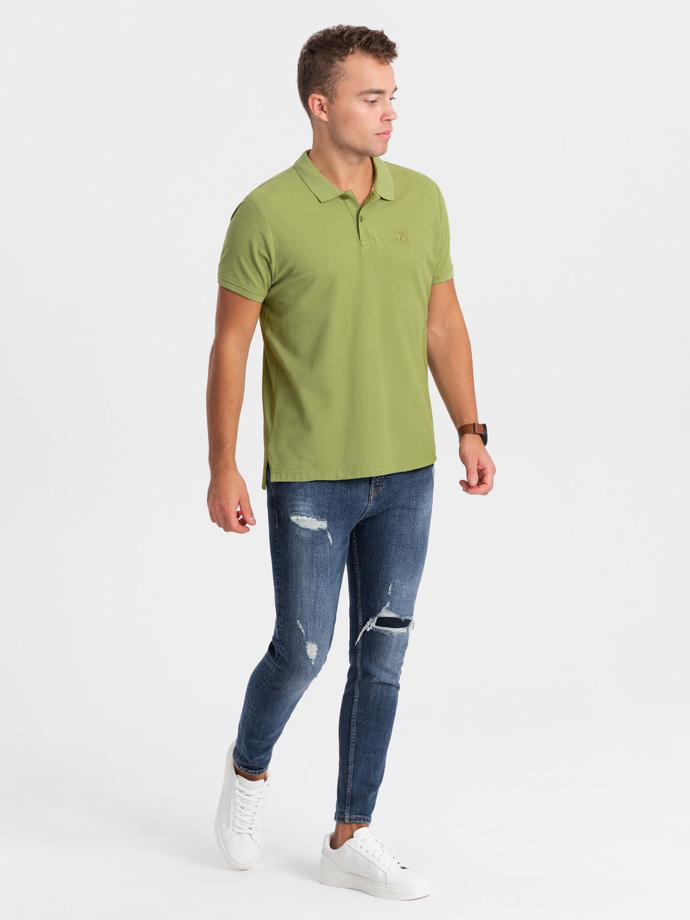 Men's pique knit polo shirt - olive V21 S1374