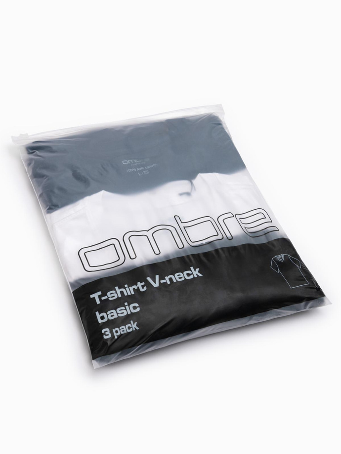 BASIC men's V-neck cotton t-shirt set - black/white/blue V1 OM-TSBS-0233